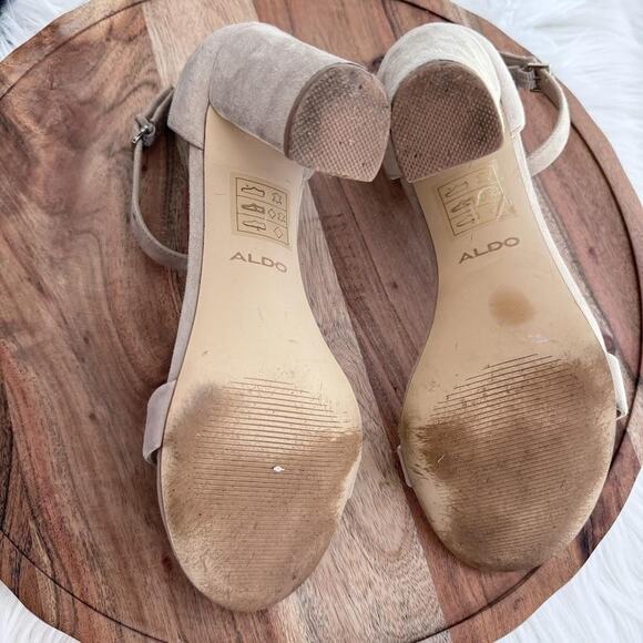 Aldo Shoes Womens Size 10 Block Heel Sandal Beige Suede Ankle Strap Dressy - Picture 12 of 13
